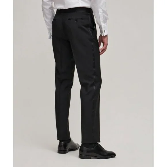 NWOT Men's CANALI Black Travel Wool Mohair Satin-Trimmed Tuxedo Pants, Size 46R - Picture 3 of 16